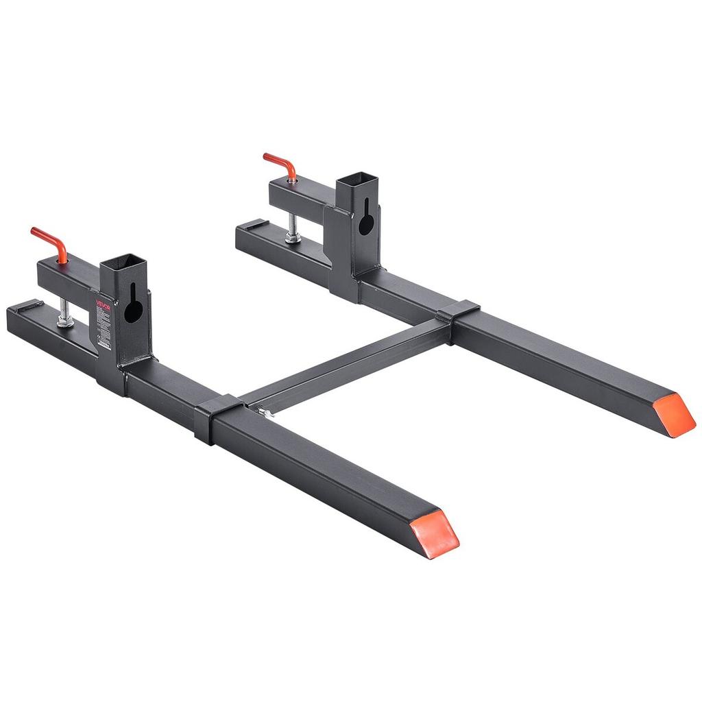 Pallet Forks, 907 Kg Clamp On Pallet Forks, 109 Cm Total Length Heavy-Duty Tractor Fork with Adjustable Stabilizer Bar for Tractor Attachments, Loader
