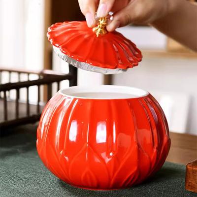 Chinese Ceramic Tea Caddy Lotus Decoration Candy Jar Home Multifunctional Portable Coffee Beans and Nuts Storage Box Home Decor
