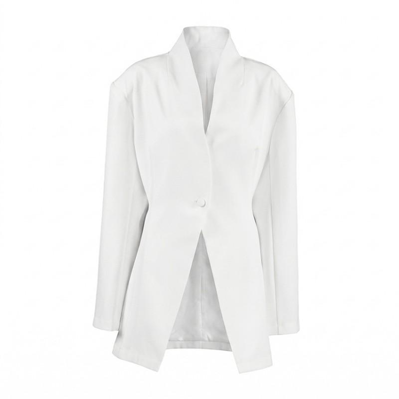 Blazer Bianco da Donna Scollo a V Vestibilità Slim Lunghezza Midi Con Cintura Abbigliamento da Ufficio Giacca Classica monopetto