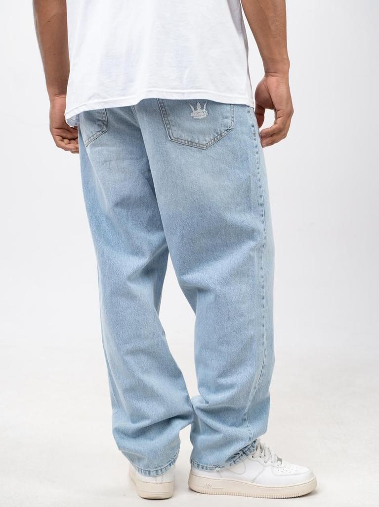 Jigga Wear Jeans Baggy Bleus Clairs pour Homme avec Déchirures Taille L