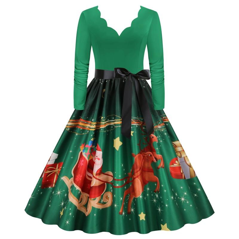 JPNTKY Fashion Spring Autumn Long Sleeve V-Neck Casual Dresses