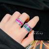 Luxury Open Ring Women High Carbon Diamond Red Ruby Blue Spinel Wedding Band Unique Design Fashion Jewelry
