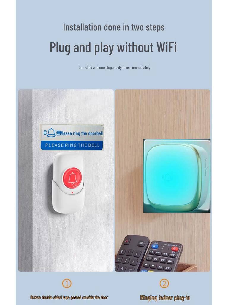 Seven-Color Wireless Flashing Music Doorbell for Homes, Long-Range Plug-in, Ideal for the Elderly and Rural or Villa Use