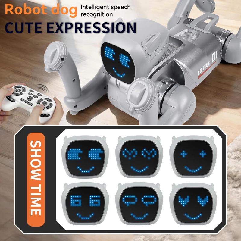 2.4G Rc Dog Sing Dancing Programming Mechanical Voice Dialogue App Remote Control Cute Expression Puppy Kids Toy Christmas Gifts