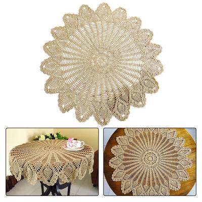Mantel Redondo de 75*80cm Café Algodón Crochet Calado Hecho a Mano