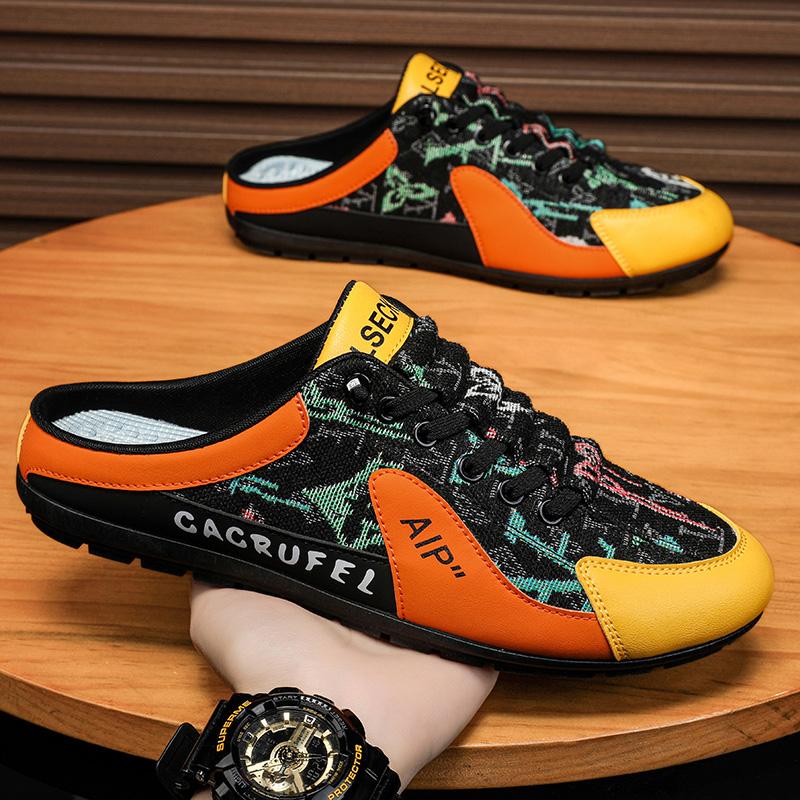 Pánské letní protiskluzové vulkanizované boty, módní poloviční pantofle, síťované látkové boty pro muže, ležérní boty, pohodlné, ploché boty