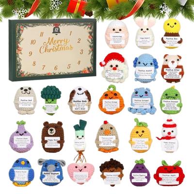 Weihnachtskalender Advent 2D Acryl Feiertagsmotive Dekorationen 24 Tage Positive Häkeltiere Weihnachts-Countdown-Kalender