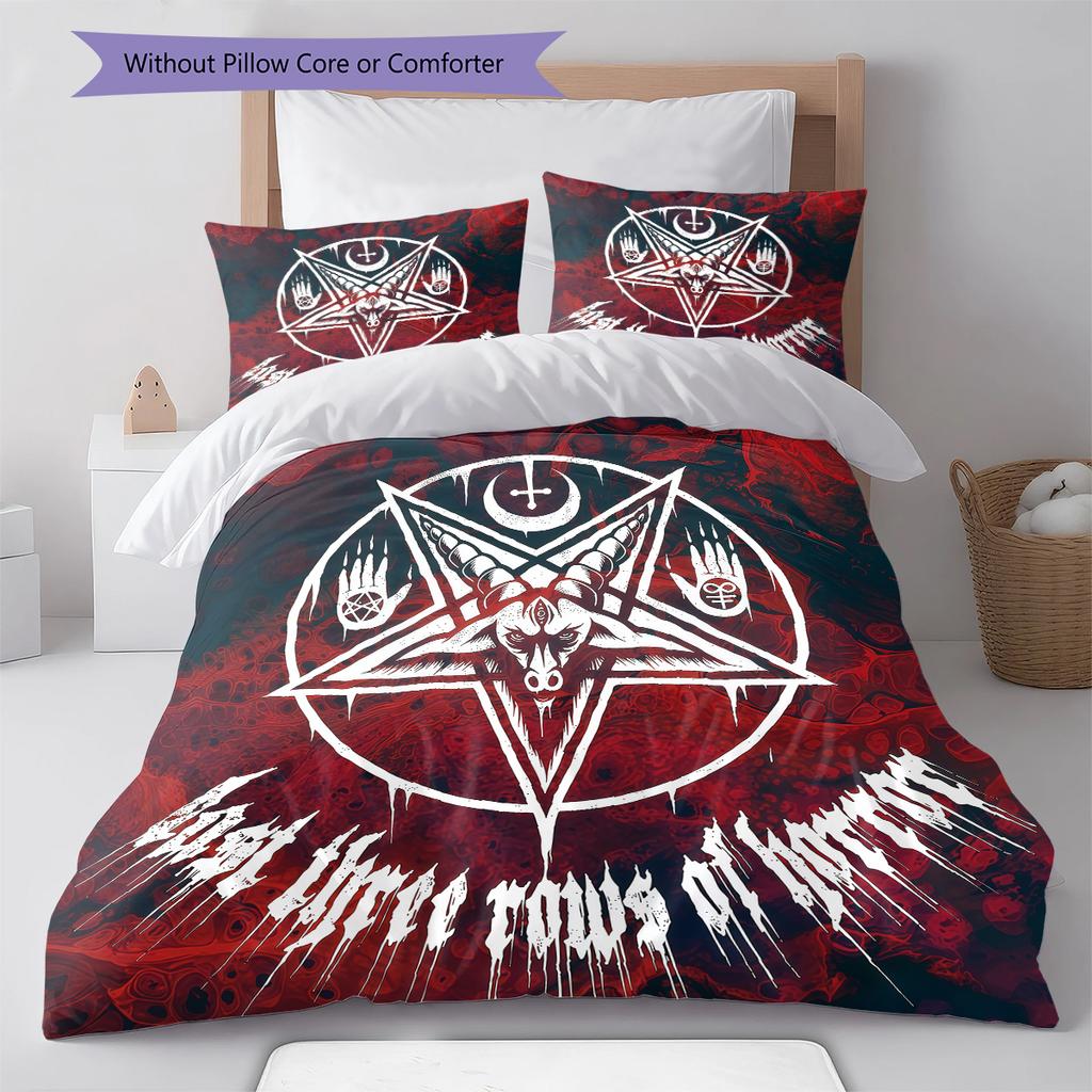 Pościel z Wzorem Symbolu Szatana, Zestaw Kołdry Poszewka na Kołdrę Poszewka na Poduszkę Domowy Prezent Urodzinowy (1 * poszwa na kołdrę + 2 * poszewki na poduszki, bez rdzenia)