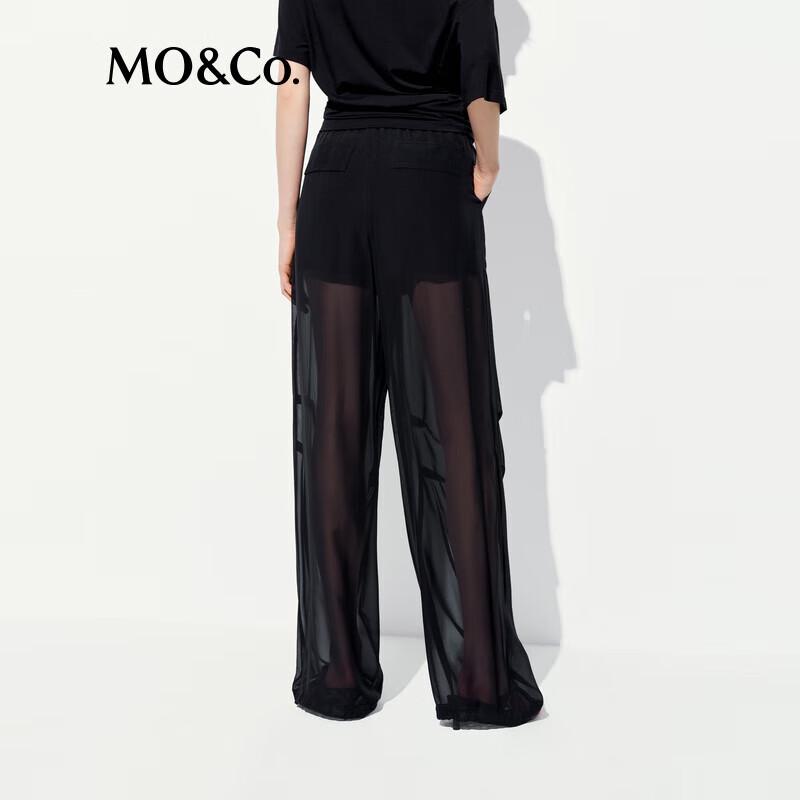 MO&Co. Summer Lightweight Black Mesh Straight Leg Casual Pants