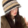 New Winter Striped Hat for Women's Warm Knitted Hat with Ear Protection Versatile Korean Style Fashionable Woolen Hat Big Head Circumference