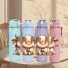 1PC Cartoon Baby Cow 750ml Color Plastic Sports Water Bottle Leakproof Flip Straw Lid Suitable for Sports Office Home Use