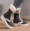 2025 Winter New Foreign Trade Snow Boots Suede Front Strap Round Head British Style Thick Heel Velvet