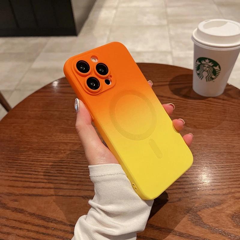 Luxury Magsafe Wireless Charge Gradient Pattern Case For iPhone 11 12 13 14 15 16 Pro Max Plus Magnetic Soft Bumper Cases Cover