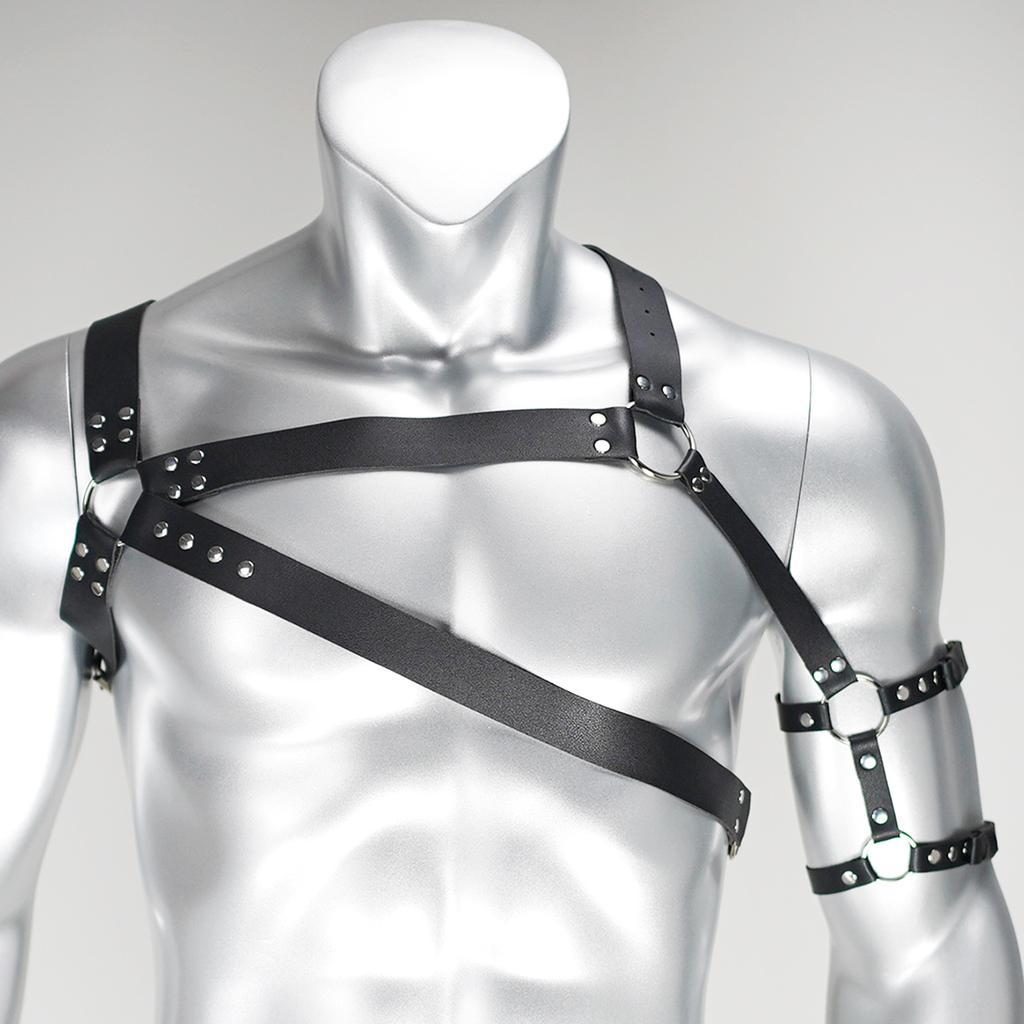 Edgy Men's Leather Harness - Silver Accents, Adjustable Fit, Great for Cosplay and Nightlife, Unleash Your Inner Rebel