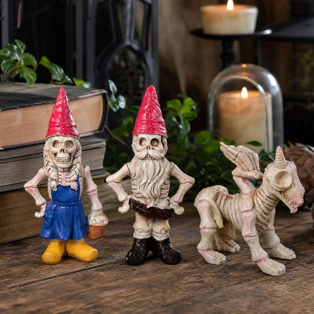 Skeleton Couple with Dog Resin Statue Halloween Yard Ornament Outdoor Decor