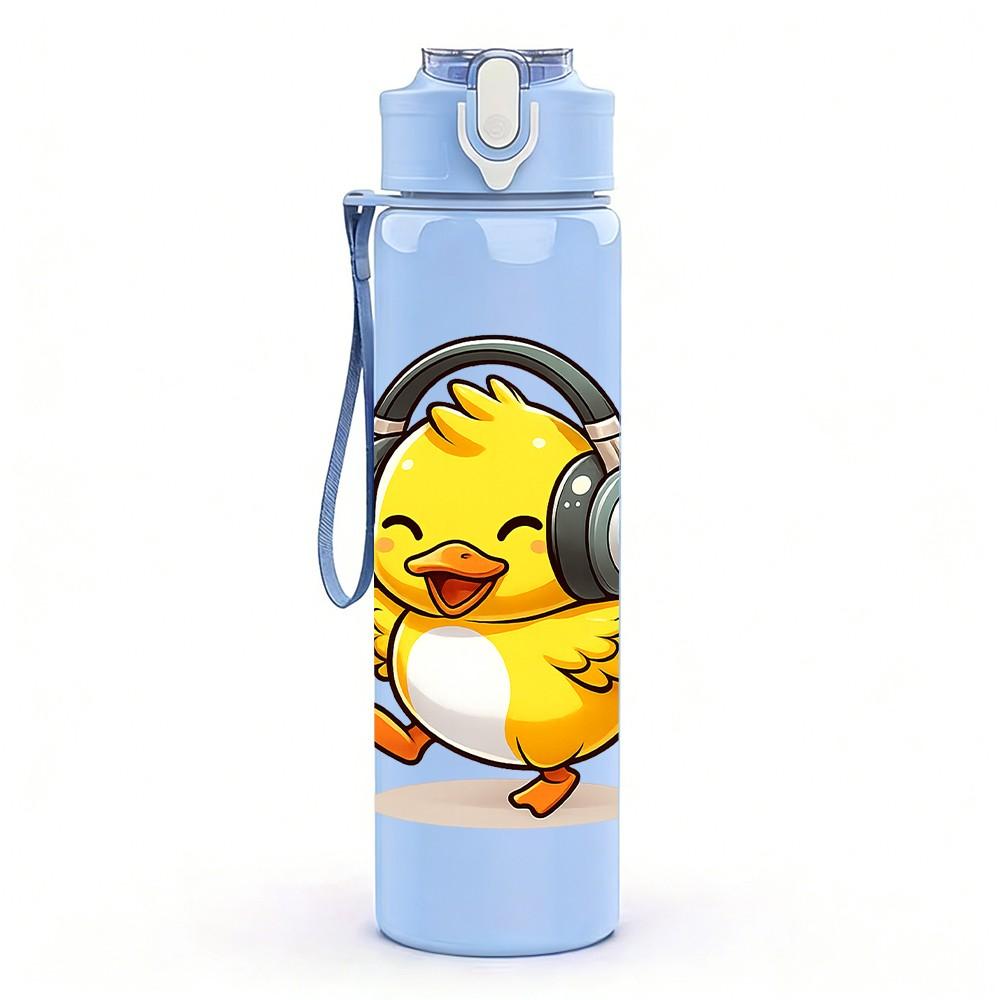 1PC Duckling With Headphone 750ml Color Plastic Sports Water Bottle Leakproof Flip Straw Lid Suitable for Sports Office Home Use
