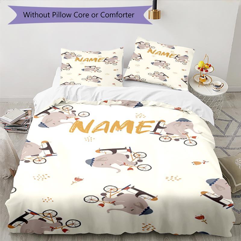 3pcs Custom Name A Elephant Bedding Set Duvet Cover Closure Includes 1 Duvet Cover & 2 Pillowcases, Soft and Comfortable for All Seasons.