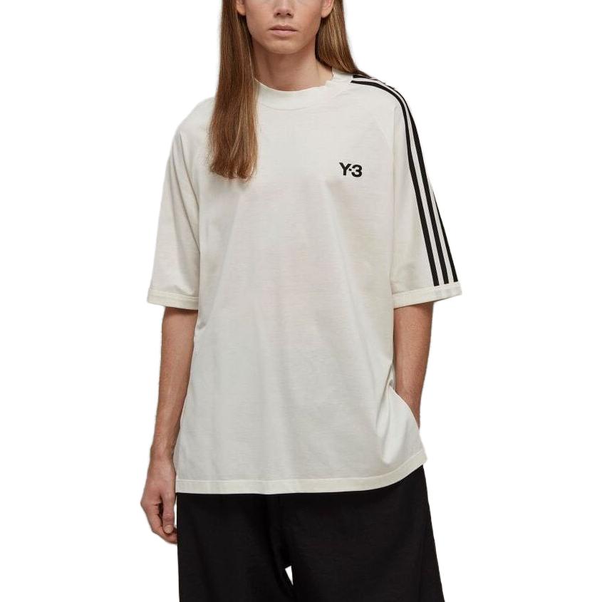 Y-3 Logo Print Striped Trim Crew Neck T-Shirt Unisex Tops White HZ8871