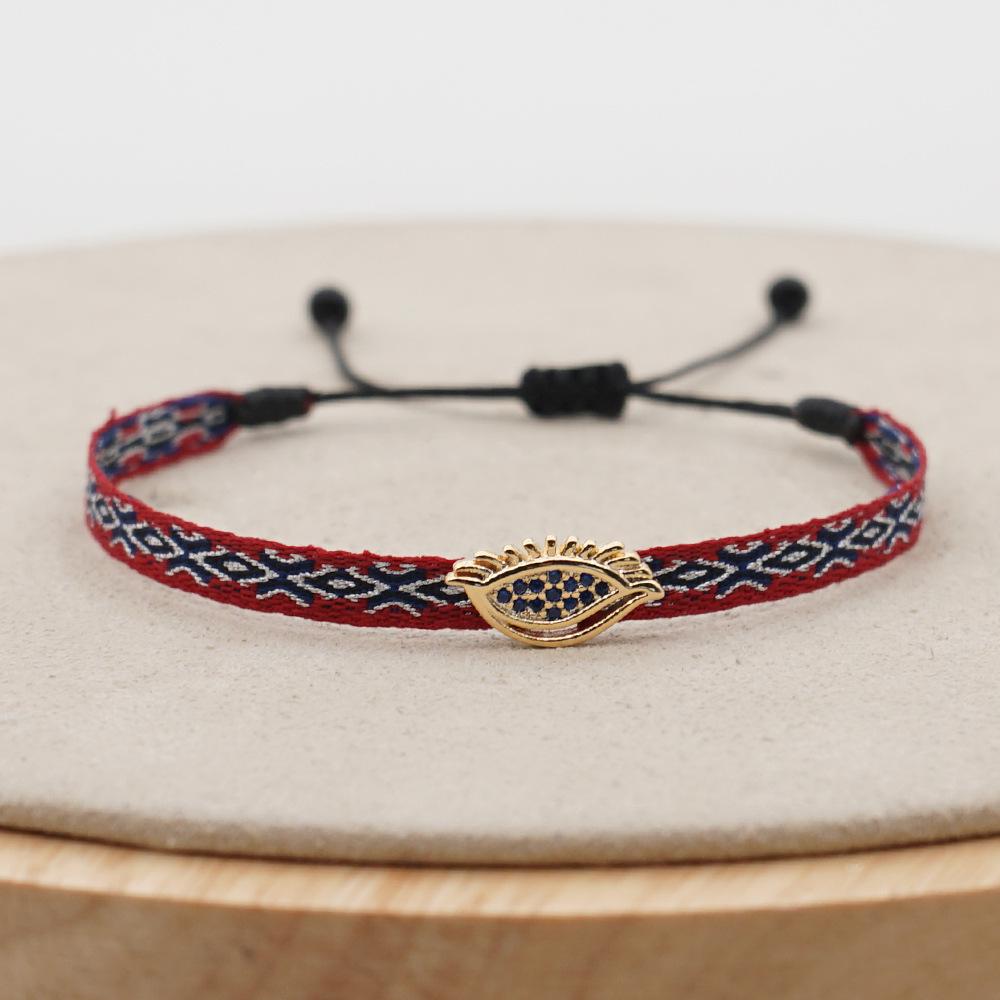 Retro Pattern Bohemian Spanish Court Hand-Woven Bracelet with Micro-Inlay