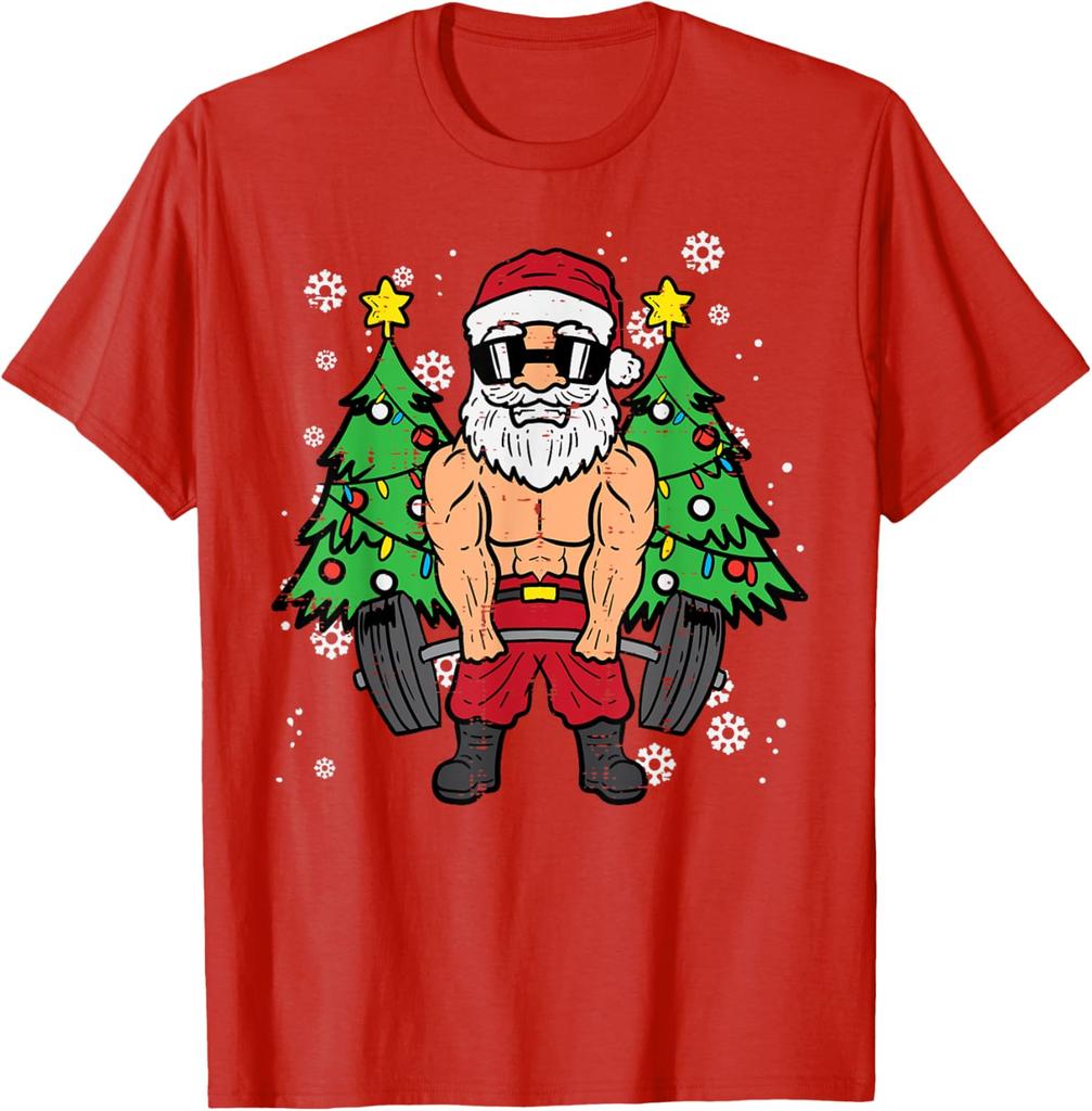 Christmas Santa Deadlift Xmas Weightlift Gym Print Women TShirt Fashion Short Sleeve Design Printed Tshirt Tops Fit Clothing