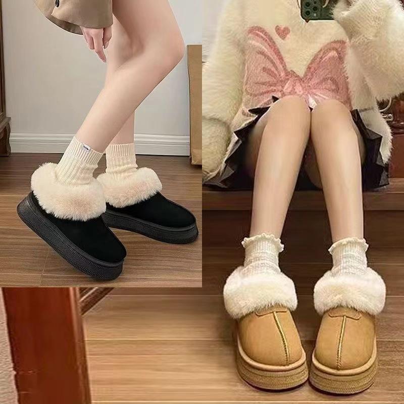 Women's Winter Fleece Lined Snow Boots Thickened Warm Short Boots Platform Heightening Cotton Boots
