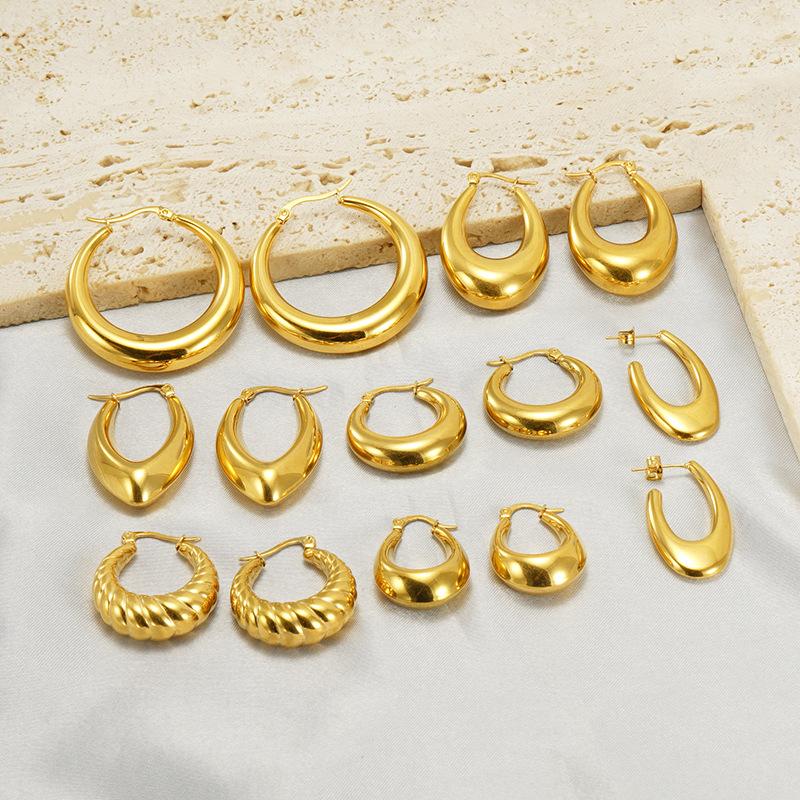 New European American Fashion Electroplated Polished Hollow Stainless Steel Women's Hoop Earrings Simple