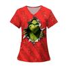 Women's Fashion Printed Short Sleeve V Neck Pattern Tops Pocket Working T-shirts