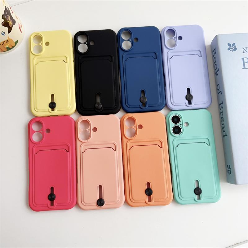 Push Card Bag Slot Holder Wallet Case For iPhone 16 15 14 Plus 11 12 13 Pro Max 16E Luxury Soft Matte Silicone Shockproof Cover