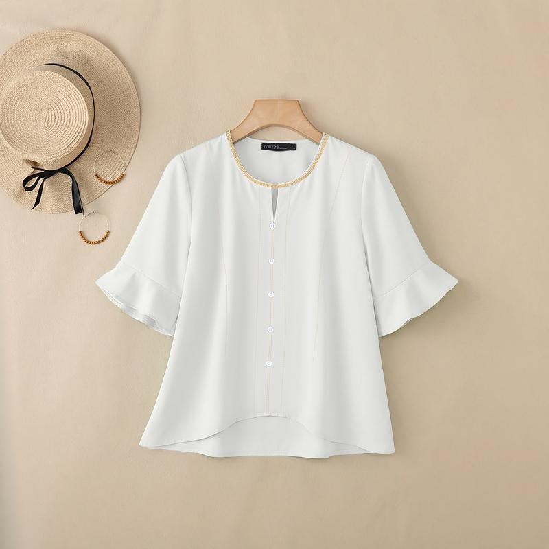 ZANZEA Women Casual Round Neck Solid Color Loose Half Sleeve Blouse