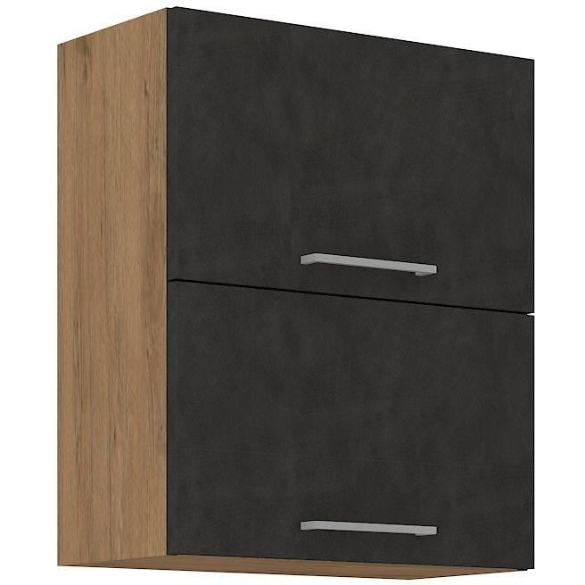 Meuble haut ROCK - Mélaminé décor chene lancelot et gris matera - 1 porte - L60 x H72 cm