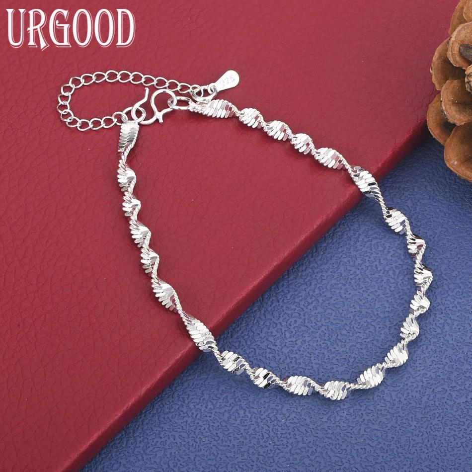 925 Sterling Silver Fashion Side Chain Charm Bracelet Gift Jewelry