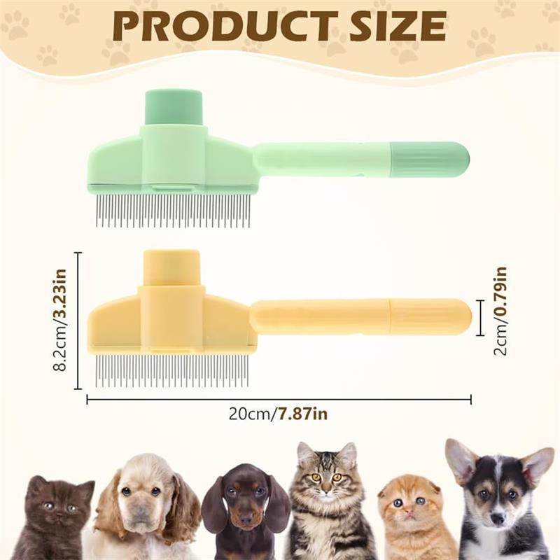 Pet Comb with Long & Short Stainless Steel Metal Teeth for Shedding and Tangles, Durable Self-Cleaning Cat Comb for Grooming with Release Button