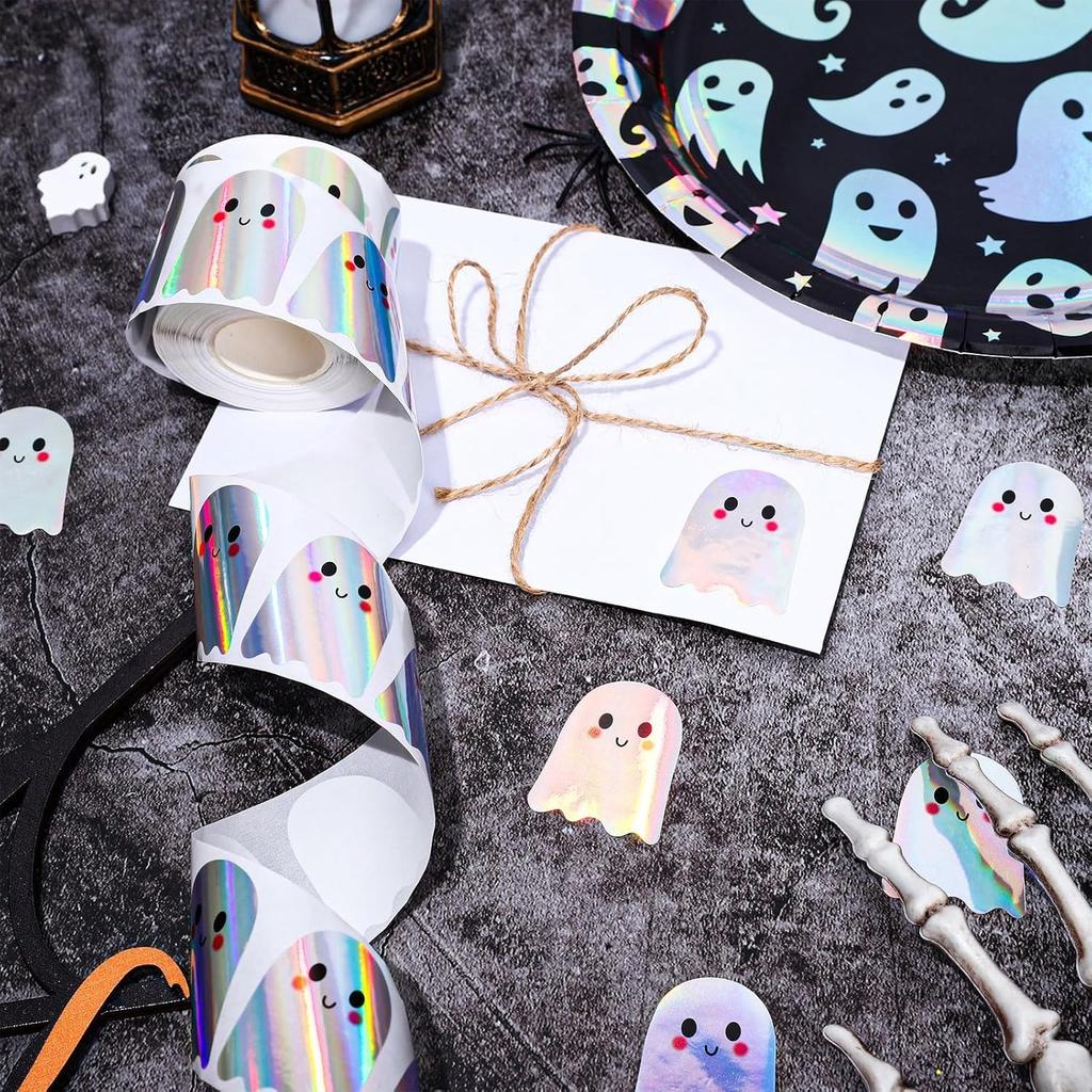 500pcs Halloween Ghost Stickers Roll Ghost Laser Stickers Decorative Self-Adhesive Paper Decals for Halloween Party Favors