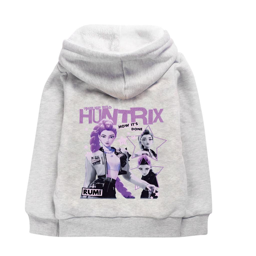 5105 Kids Girls Kpop Zoey Mira Rumi Print Coat Children Casual Long Sleeves Velvet Warm Winter Jacket