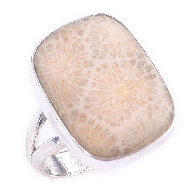 Natural Fossil Coral Gemstone Handmade 925 Solid Sterling Silver Ring S.7 e9J91