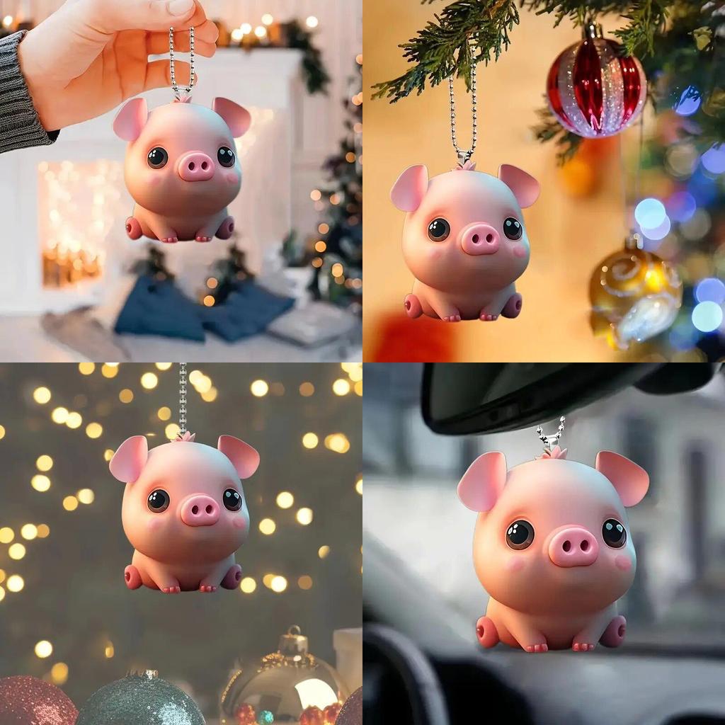 Cute Pig Acrylic Keychain Car Interior Decoration Pendant For Backpack Festive Gift
