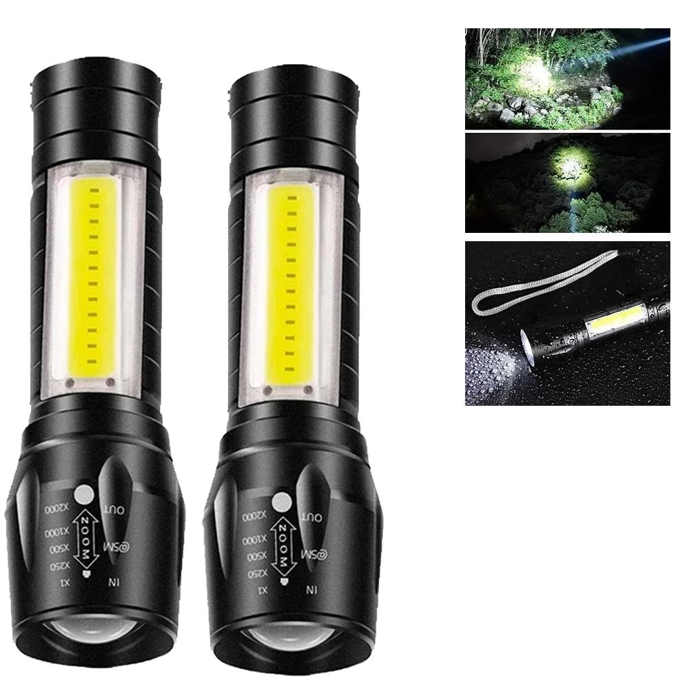 Portable COB+LED Pocket Flashlight Rechargeable Tactical Torch MINI 3 Lighting Mode with Side Lamp for Outdoor Camping Emergency