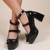 Fashion Women Gothic Lolita Mary Jane Pumps Black Chunky High Heel Platform Shoes Female Punk Heart Buckle Cosplay Shoes