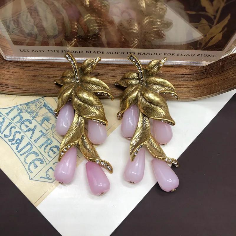 NISHIZAWA Leaf Grape Earrings for Women Palace Style Medieval Fashion Jewelry Elegant Hyperbole Luxury Sweet Aretes De Mujer