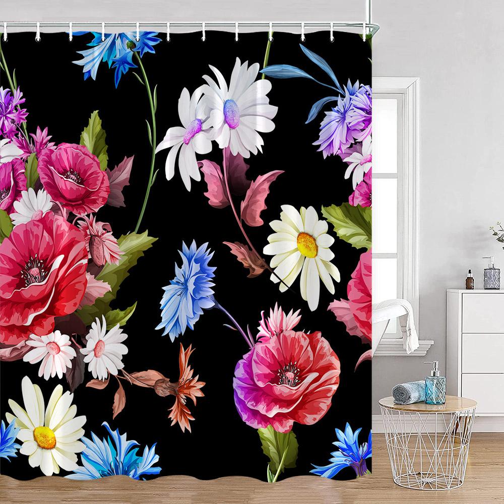 Colorful Flowers Shower Curtains Retro Flowers Bohemian Style Plants Botanical Bathroom Curtain Modern Minimalist Bath Curtain