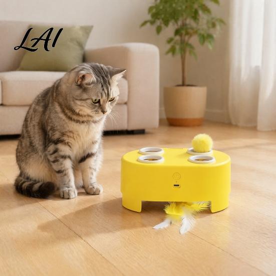 Intelligentes Beschäftigungsspielzeug für Wohnungskatzen Interaktives Katzenspielzeug Wackelpudding Maulwurf Feder-Spielzeug mit automatischem Anspringen 3 Modi Wiederaufladbar Kätzchen Langeweile