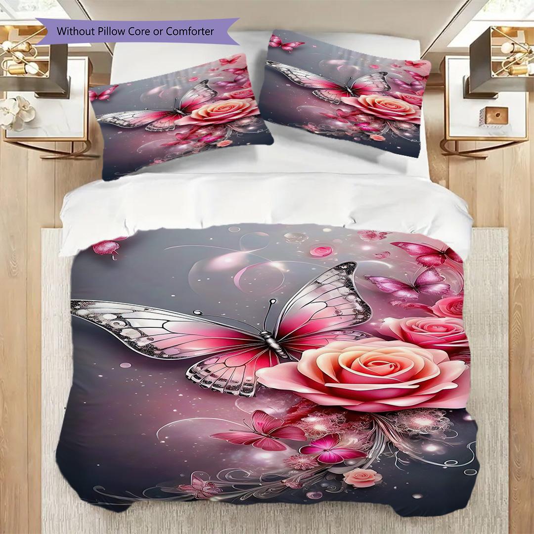 

1PC Butterflies, flowers Bedding Quilt Set Quilt Cover Pillowcase Home Decoration Birthday Gift (1 * duvet cover + 15 * pillowcase, without core) 135x200cm
