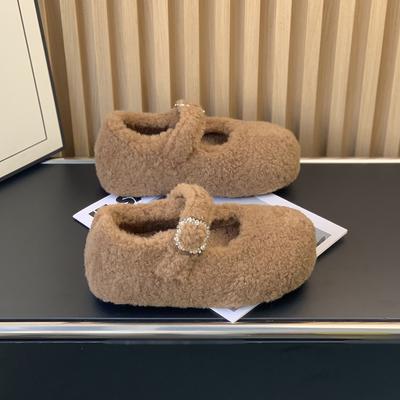 Inner Height Increase Lamb Wool Mary Jane Shoes Women's Winter New Velvet Bean Shoes Comfortable Warm Wool Cotton Shoes