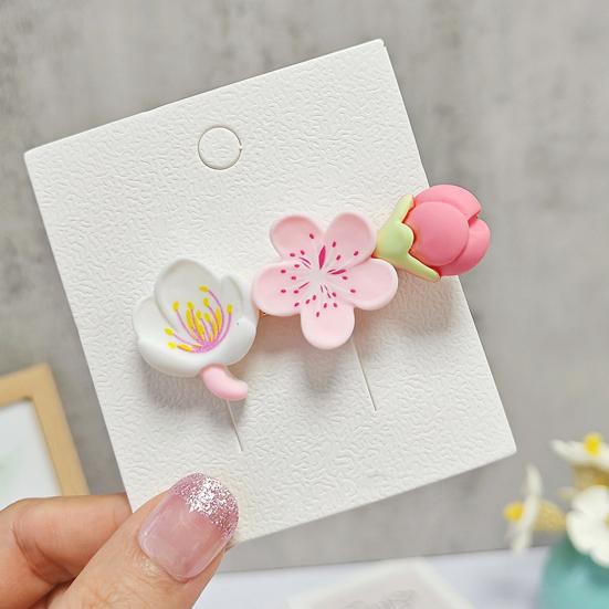2Pcs Hairpin Soft Polymer Clay Peach Blossom Hair Clips Lightweight Non-Slip Pink Floral Design Hair Pin Hanfu Hair Accessories