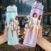 1PC Three Chibi Female Characters 750ml Color Plastic Sports Water Bottle Leakproof Flip Straw Lid For Sports Office Home Use