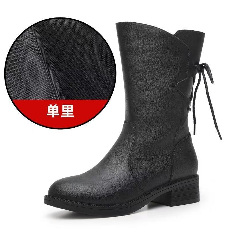 Medium Boots Women's Winter New Leather Boots Thick Heel Mother Medium Heel Martin Boots Fashion Versatile Boots