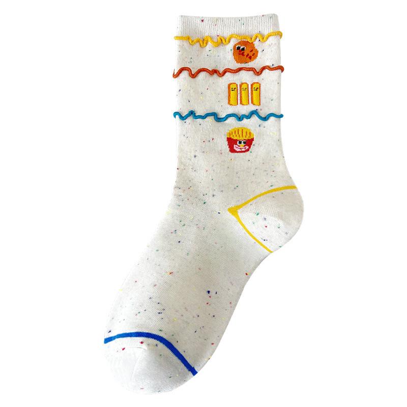 Damen Herbst Mid-Calf Socken, Kreative Pommes Frites, Baumwollsocken, Bequeme Atmungsaktive Socken, Trendige und Vielseitige Socken