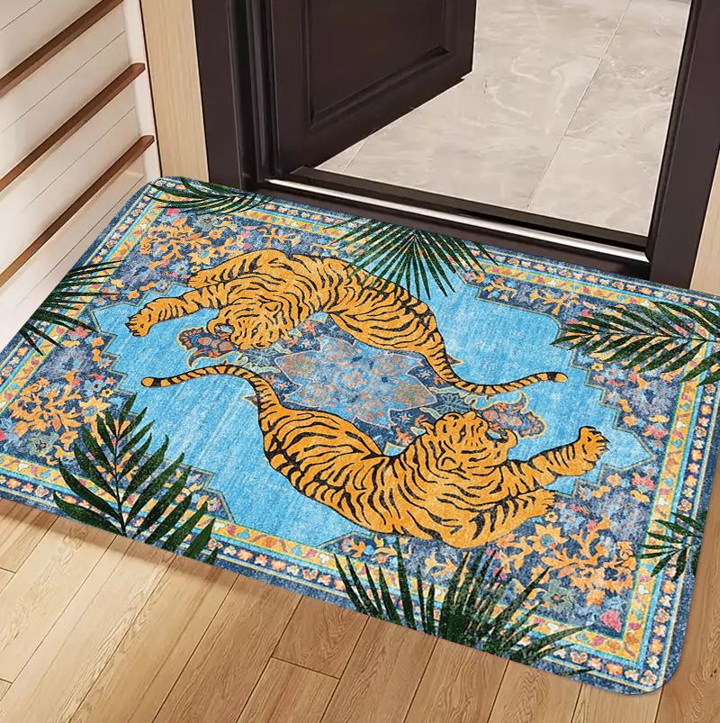 

Boho Pink Blue Floral Paisley Entryway Mat Eclectic Home Decor Door Rug for Living Room Bedroom 40cm x 60cm