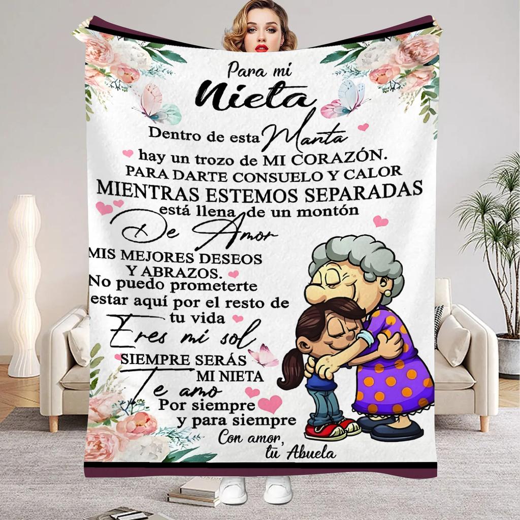 Flannel Blanket Dad Mom's Letter to Daughter Son Nana to Granddaughter Spanish Print for Home Bedroom Decor New Year Gift