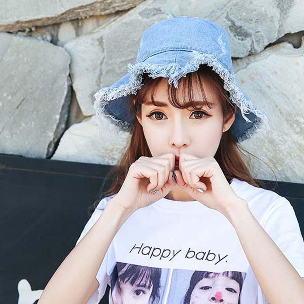 Sunshade Shabby Fisherman Hat Retro Sun Protection Basin Cap Denim Bucket Hats  Spring